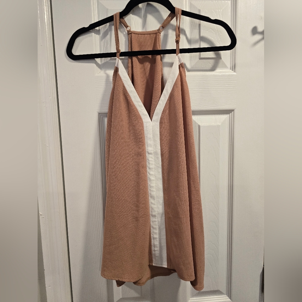 Tan and White Halter Top